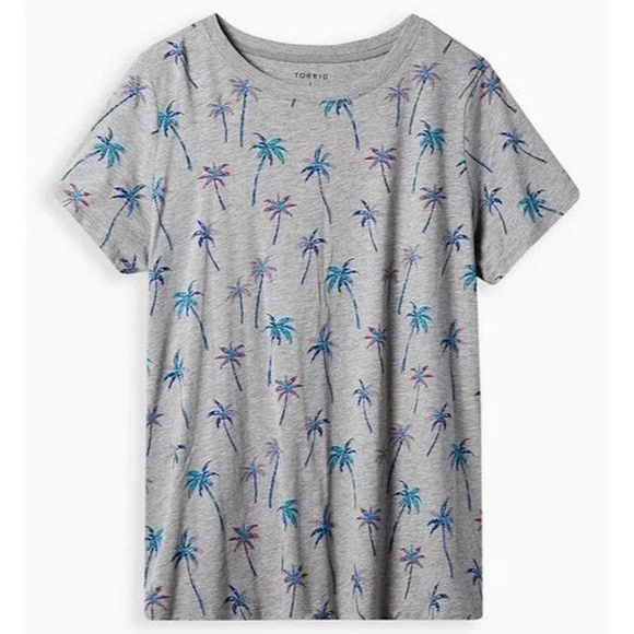 Torrid - Gray Palm Tree Print Relaxed Fit Short Sleeve Jersey Tee - 2X - Picture 1 of 1